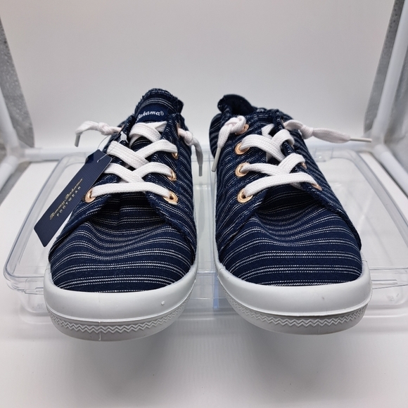 New In Box Womens Tommy Bahama Canvas Slip On Navy And White Size 9 - Picture 4 of 6